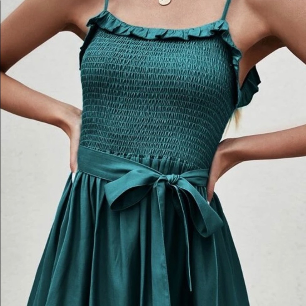 NWOT Teal Shirred Belted Cami Dress